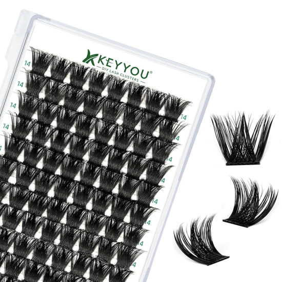 Picture of Lash Clusters 96pcs Individual Lashes D Curl 14mm Eyelash Clusters KEYYOU Volume Wispy Lash Extension Soft&Comfortable Easy DIY at Home(Y02 D-14mm)