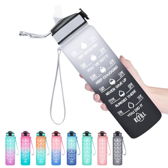 Picture of Hyeta 32 oz Water Bottles with Times to Drink and Straw, Motivational Water Bottle with Time Marker, Leakproof, Drinking Sports Water Bottle for Fitness, Gym and Outdoor