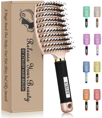 Picture of KTKUDY Detangling Brush Getting Knots Out without Pain - Boar Bristles Hair Brush Make Hair Shiny & Healthier Vented Detangler Brush for Women Men Kids Wet and Dry Hair