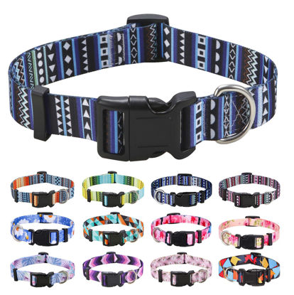 Picture of Mihqy Dog Collar with Bohemia Floral Tribal Geometric Patterns - Soft Ethnic Style Collar Adjustable for Small Medium Large Dogs（Bohemian Blue,L）