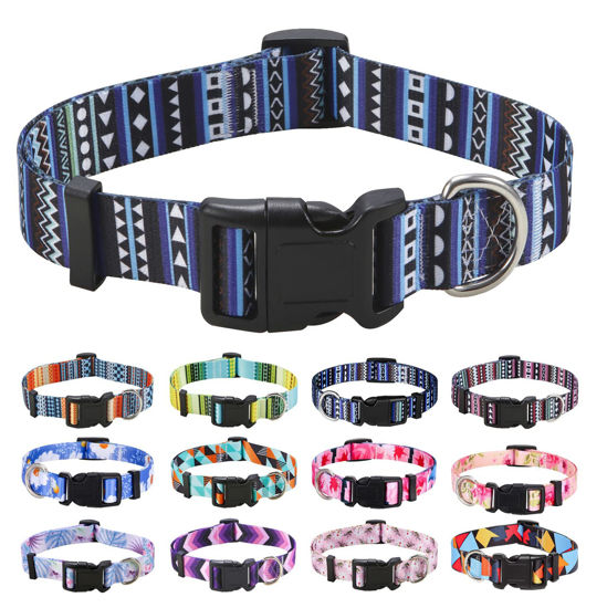Picture of Mihqy Dog Collar with Bohemia Floral Tribal Geometric Patterns - Soft Ethnic Style Collar Adjustable for Small Medium Large Dogs（Bohemian Blue,L）