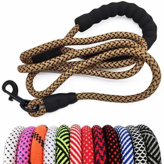 Picture of MayPaw Heavy Duty Rope Dog Leash, 3/4/5/6/7/8/10/12/15 FT Nylon Pet Leash, Soft Padded Handle Thick Lead Leash for Large Medium Dogs Small Puppy (1/4" 6', Brown)