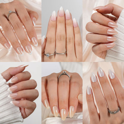 Picture of 6 Packs Press On Nails Almond, Misssix French Tip Press On Nails Short, Reusable Glue On Nails, Gel Fake Nails for Women, Stick On Nails Kit 15 Sizes-6 styles in total