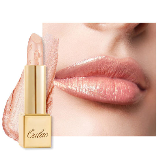 Picture of Oulac Glitter Lipstick for Women with Metallic 3D Shine Lightweight Hydrating Formula, High Impact Lip Color, Vegan Beauty, Sheer Coverage Lip Makeup, Free to be(26)