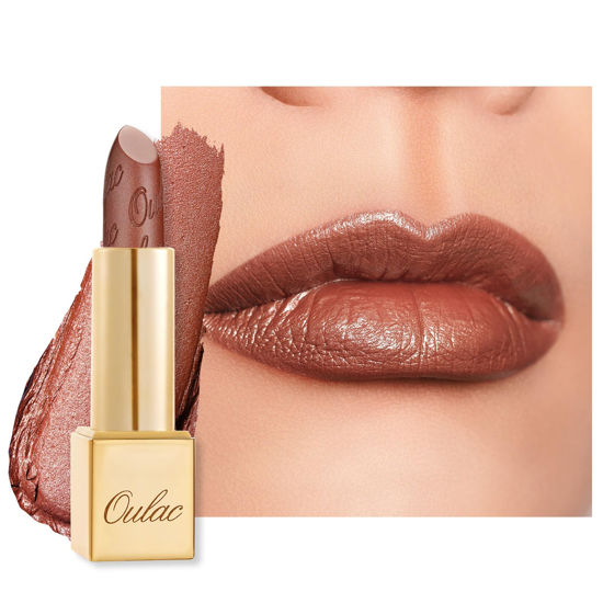 Picture of Oulac Glitter Lipstick for Women with Metallic 3D Shine Lightweight Hydrating Formula, High Impact Lip Color, Vegan Beauty, Sheer Coverage Lip Makeup, Me Time(24)