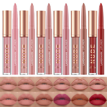 Picture of LANGMANNI 6 Matte Lipstick with 6 Lipliners Durable Makeup Set,Long-Lasting Non-Stick Cup Not Fade Waterproof Pigmented Velvet Lipgloss Kit Beauty Cosmetics Makeup Gift for Girls (#B)