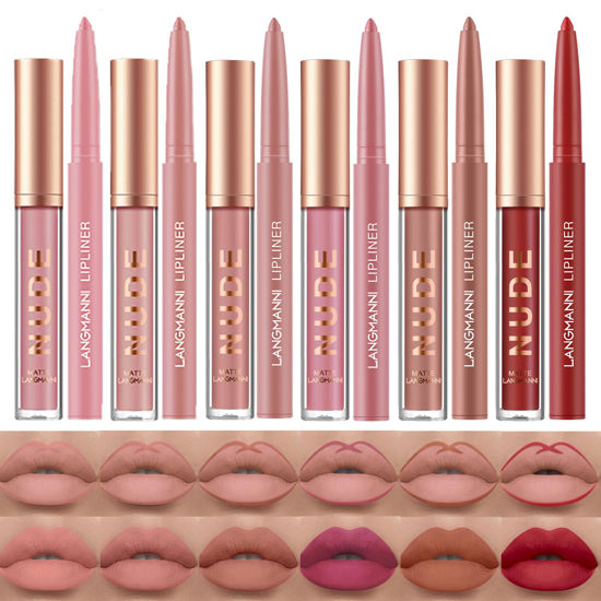 Picture of LANGMANNI 6 Matte Lipstick with 6 Lipliners Durable Makeup Set,Long-Lasting Non-Stick Cup Not Fade Waterproof Pigmented Velvet Lipgloss Kit Beauty Cosmetics Makeup Gift for Girls (#B)