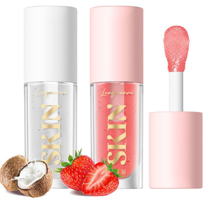 Picture of LANGMANNI Lip Oil,No-Sticky Gloss Lip Balm Lip Care,Fruit Flavoured Lip Oil For Dry Lip's Moisturizing Hydrating And Nourishing (Strawberry+Coco)
