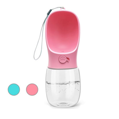 Picture of Kalimdor Dog Water Bottle, Leak Proof Portable Puppy Water Dispenser with Drinking Feeder for Pets Outdoor Walking, Hiking, Travel, Food Grade Plastic (12oz Pink)