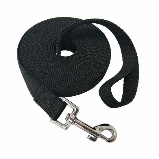Picture of Nylon Training Dog Leash for Small Medium Large Dogs, 15ft 20ft 30ft 50ft Long Leash Dog/Puppy Lead for Obedience Recall Training, Camping (1" x 15ft, Black)