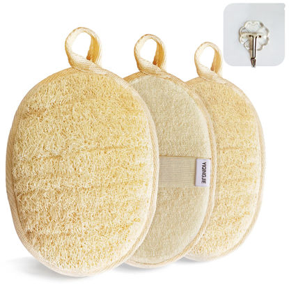 Picture of Natural Loofah Sponge Exfoliating Body Scrubber (3 Pack),Made with Eco-Friendly and Biodegradable Shower Luffa Sponge, Loofah for Women and Men, Beige
