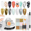 Picture of MIZHSE Solid Builder Gel - 1 oz Clear Non Stick Hand Hard Gel with 6 Colors Chrome Nail Powder Nail Form Nail Extension Kit for Nail Salon Home DIY