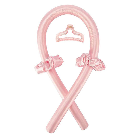 Picture of Heatless Curling Rod Headband No Heat Silk Ribbon Curling Rod Hair Roller Curls with Hair Claw Clip Lazy Natural Soft Wave DIY Hair Rollers Styling Tool for Sleep in Overnight (Pink)