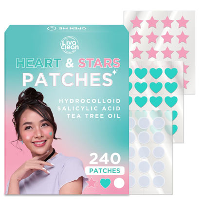 Picture of LivaClean 240 CT Heart & Star Pimple Patch w/Salicylic Acid & Tea Tree Oil, Pimples Patches, Pimple Patches Heart, Pimple Patch Cute, Zit Patch, Cute Pimple Patches, Heart Pimple Patches for Face