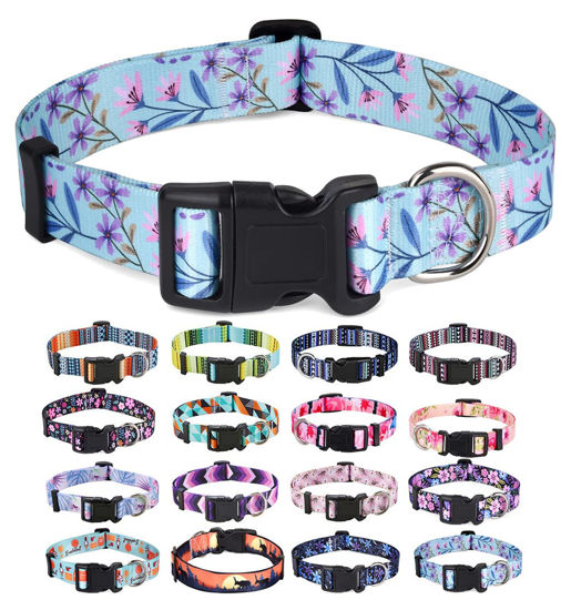 Picture of Mihqy Dog Collar with Bohemia Floral Tribal Geometric Patterns - Soft Ethnic Style Collar Adjustable for Small Medium Large Dogs(Floral Purple,M)