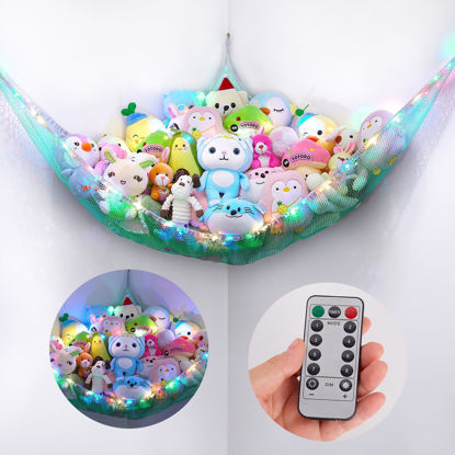 Picture of Basumee Stuffed Animals Net or Hammock with LED Light Hanging Toy Net Hammock for Stuffed Animals Storage Stuff Animals Hammocks for Nursery Kids Room with Remote Control, 8 Kinds of Lights(Pack of 1)