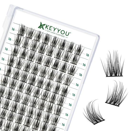 Picture of Lash Clusters 96pcs Individual Lashes D Curl 16mm Eyelash Clusters KEYYOU Volume Wispy Lash Extension Soft&Comfortable Easy DIY at Home(Y15,D-16mm)