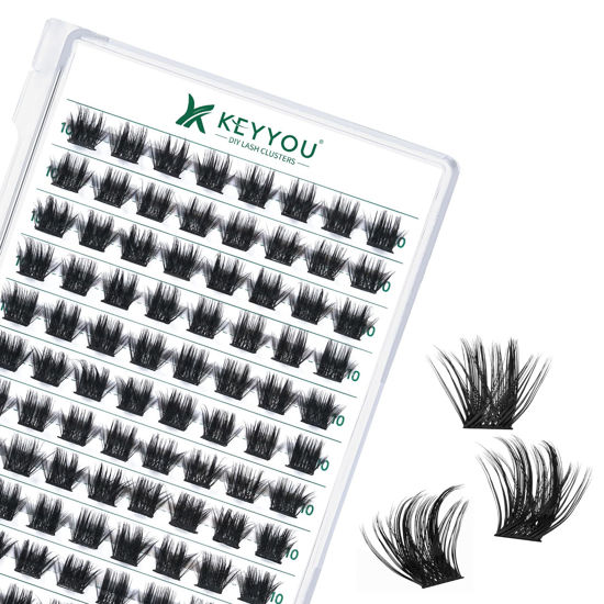 Picture of Lash Clusters 96pcs Individual Lashes D Curl 10mm Eyelash Clusters KEYYOU Volume Wispy Lash Extension Soft&Comfortable Easy DIY at Home(Y22 D-10mm)