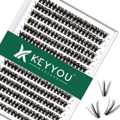 Picture of Lash Clusters 300pcs Individual Lashes 50D 0.07C Curl 12mm DIY Eyelash Extension KEYYOU Large Tray Volume Soft&Natural Cluster Lashes(50D-0.07C,12）