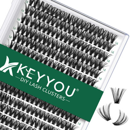 Picture of Lash Clusters 300pcs Individual Lashes 40D 0.07C Curl 14mm DIY Eyelash Extension KEYYOU Large Tray Volume Soft&Natural Cluster Lashes(40D-0.07C,14）