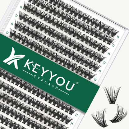 Picture of Lash Clusters 300pcs Individual Lashes 40D 0.07C Curl 11mm DIY Eyelash Extension KEYYOU Large Tray Volume Soft&Natural Cluster Lashes(40D-0.07C,11）