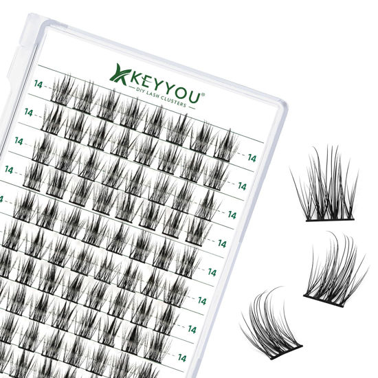 Picture of Lash Clusters 96pcs Individual Lashes D Curl 14mm Eyelash Clusters KEYYOU Volume Wispy Lash Extension Soft&Comfortable Easy DIY at Home(Y15,D-14mm)