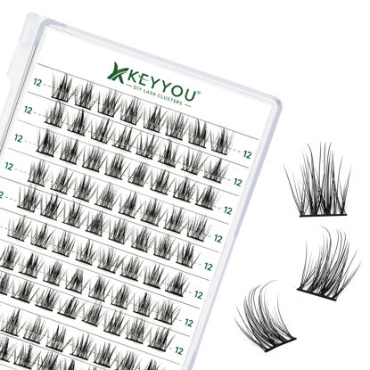 Picture of Lash Clusters 96pcs Individual Lashes D Curl 12mm Eyelash Clusters KEYYOU Volume Wispy Lash Extension Soft&Comfortable Easy DIY at Home(Y15,D-12mm)