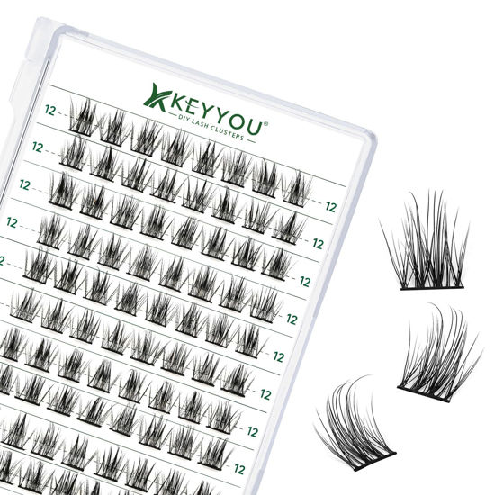 Picture of Lash Clusters 96pcs Individual Lashes D Curl 12mm Eyelash Clusters KEYYOU Volume Wispy Lash Extension Soft&Comfortable Easy DIY at Home(Y15,D-12mm)