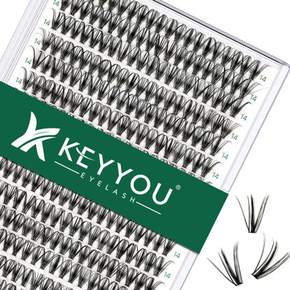 Picture of Lash Clusters 300pcs Individual Lashes 30D 0.07D Curl 14mm DIY Eyelash Extension KEYYOU Large Tray Volume Soft&Natural Eyelash Clusters(30D-0.07D,14）