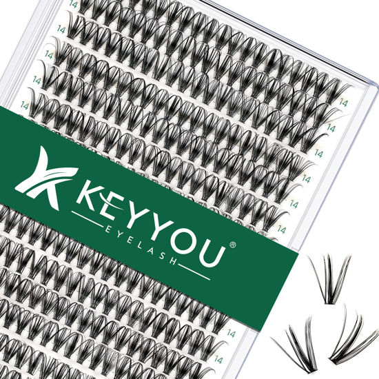 Picture of Lash Clusters 300pcs Individual Lashes 30D 0.07D Curl 14mm DIY Eyelash Extension KEYYOU Large Tray Volume Soft&Natural Eyelash Clusters(30D-0.07D,14）