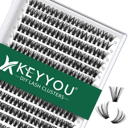 Picture of Lash Clusters 300pcs Individual Lashes 40D 0.07D Curl 12mm DIY Eyelash Extension KEYYOU Large Tray Volume Soft&Natural Eyelash Clusters(40D-0.07D,12）