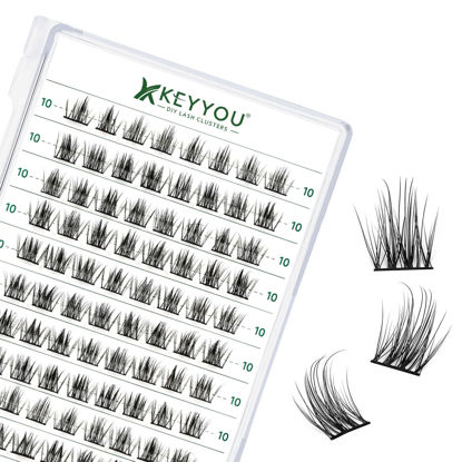 Picture of Lash Clusters 96pcs Individual Lashes D Curl 10mm Eyelash Clusters KEYYOU Volume Wispy Lash Extension Soft&Comfortable Easy DIY at Home(Y15,D-10mm)