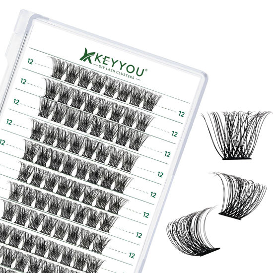 Picture of Lash Clusters 96pcs Individual Lashes D Curl 12mm Cluster Lashes KEYYOU Volume Wispy Lash Extension Soft&Comfortable Easy DIY at Home(Y11 D-12mm)
