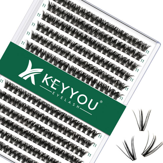 Picture of Lash Clusters 300pcs Individual Lashes 50D 0.07C Curl 11mm DIY Eyelash Extension KEYYOU Large Tray Volume Soft&Natural Cluster Lashes(50D-0.07C,11）