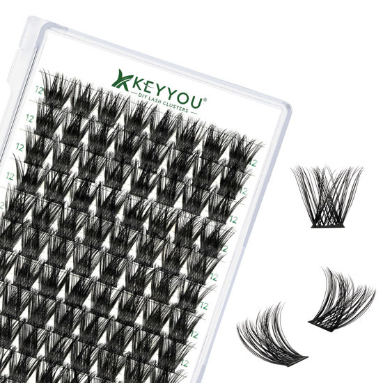 Picture of Lash Clusters 96pcs Individual Lashes C Curl 12mm Eyelash Clusters KEYYOU Volume Wispy Lash Extension Soft&Comfortable Easy DIY at Home(Y01 C-12mm)
