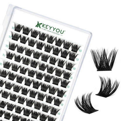Picture of Lash Clusters 96pcs Individual Lashes D Curl 10mm Eyelash Clusters KEYYOU Volume Wispy Lash Extension Soft&Comfortable Easy DIY at Home(Y02 D-10mm)