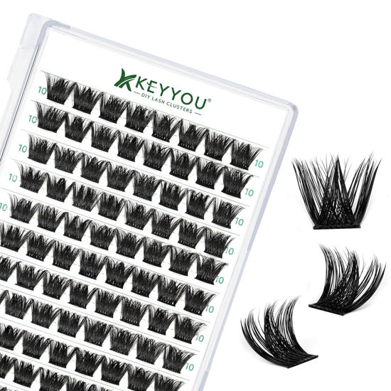 Picture of Lash Clusters 96pcs Individual Lashes D Curl 10mm Eyelash Clusters KEYYOU Volume Wispy Lash Extension Soft&Comfortable Easy DIY at Home(Y02 D-10mm)