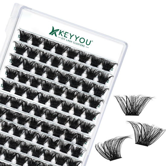Picture of Lash Clusters 96pcs Individual Lashes D Curl 12mm Eyelash Clusters KEYYOU Volume Wispy Lash Extension Soft&Comfortable Easy DIY at Home(Y24 D-12mm)