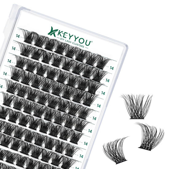 Picture of Lash Clusters 96pcs Individual Lashes D Curl 14mm Eyelash Clusters KEYYOU Volume Wispy Lash Extension Soft&Comfortable Easy DIY at Home(Y23 D-14mm)
