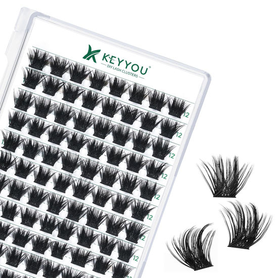 Picture of Lash Clusters 96pcs Individual Lashes D Curl 12mm Eyelash Clusters KEYYOU Volume Wispy Lash Extension Soft&Comfortable Easy DIY at Home(Y22 D-12mm)