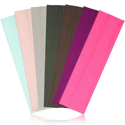 Picture of Headbands for Women Non Slip - 7PCS Fashion Sports Hair Bands for Women's Hair, Soft Cotton Cloth Stretchy Headbands for Women for Workout Yoga Running