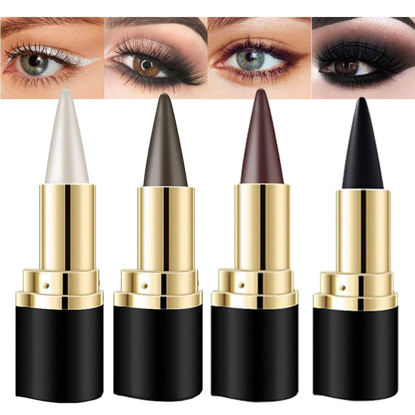 Picture of Kaely 4Pcs Black Brown Silver Gray Gel Eyeliner Pencil Set,Eye Liner Waterproof Smudge Proof,Cat Eye Makeup Stencil,Eye Black Smokey Eyeshadow Palette Stick,Goth Halloween Makeup,lapiz de ojos
