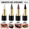 Picture of Kaely 4Pcs Black Brown Silver Gray Gel Eyeliner Pencil Set,Eye Liner Waterproof Smudge Proof,Cat Eye Makeup Stencil,Eye Black Smokey Eyeshadow Palette Stick,Goth Halloween Makeup,lapiz de ojos