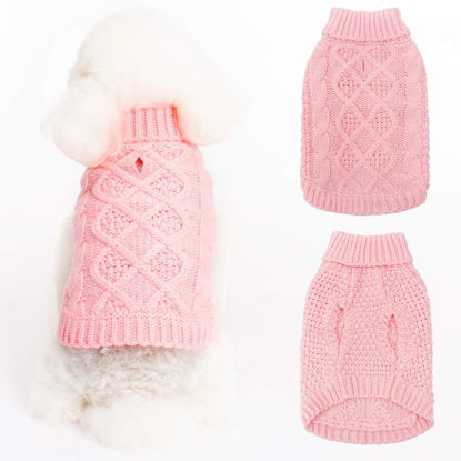 Picture of Mihachi Turtleneck Dog Sweater - Winter Coat Apparel Classic Cable Knit Clothes with Leash Hole for Cold Weather, Ideal Gift for Pet in New Year
