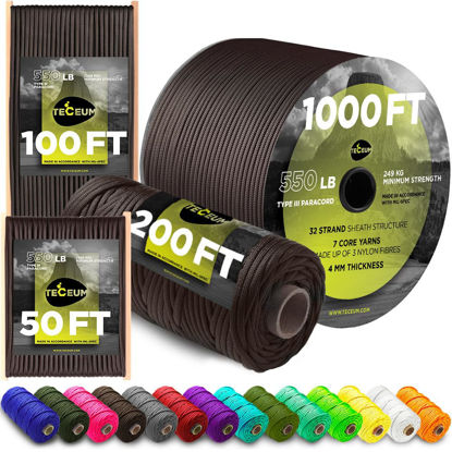 Picture of TECEUM Paracord Type III 550 Chocolate - 100 ft - 4mm - Tactical Rope MIL-SPEC - Outdoor para Cord - Camping Hiking Fishing Gear - EDC Parachute Cord -Strong Survival Rope 014