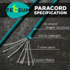 Picture of TECEUM Paracord Type III 550 Green Wave - 100 ft - 4mm - Tactical Rope MIL-SPEC - Outdoor para Cord - Camping Hiking Fishing Gear - EDC Parachute Cord -Strong Survival Rope 460