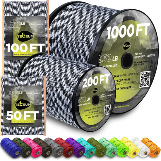 Picture of TECEUM Paracord Type III 550 Urban Camo - 50 ft - 4mm - Tactical Rope MIL-SPEC - Outdoor para Cord - Camping Hiking Fishing Gear - EDC Parachute Cord -Strong Survival Rope 1607m