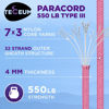Picture of TECEUM Paracord Type III 550 Pink - 50 ft - 4mm - Tactical Rope MIL-SPEC - Outdoor Para Cord -Camping Hiking Fishing Gear and Equipment - EDC Parachute Cord - Strong Survival Rope 09gd