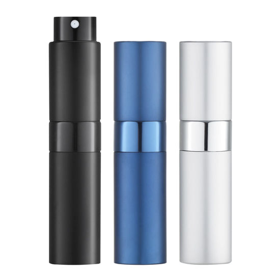 Picture of LISAPACK 8ML Atomizer Perfume Spray Bottle for Travel (3 PCS) Empty Cologne Dispenser, Portable Sprayer (Black, Silver, Blue)