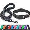 Picture of Ladoogo Reflective Dog Collar Padded with Soft Neoprene Breathable Adjustable Nylon Dog Collars for Small Medium Large Dogs (Medium (Pack of 1), Black Collar+Leash)